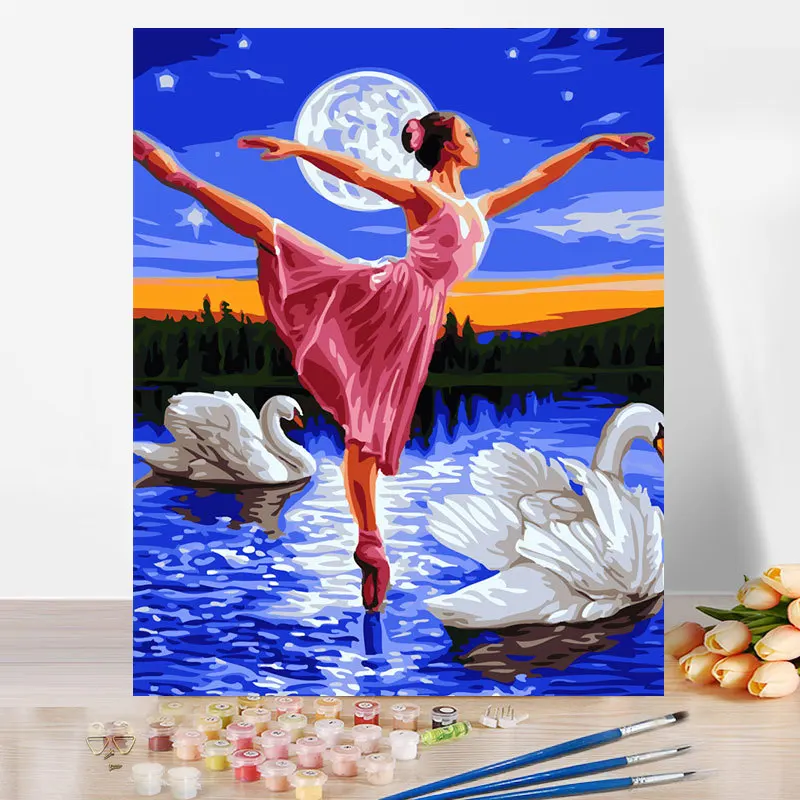 DIY sexy lady paints frameless living room decoration by numbers on canvas