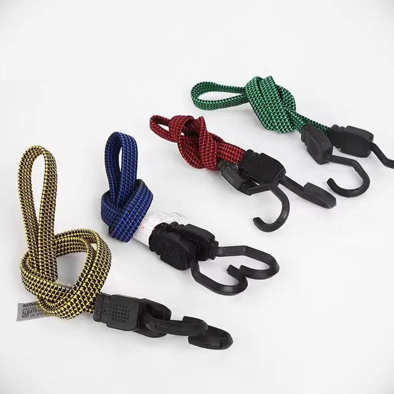 Flat Elastic Bungee Fitness Cord With Plastic Metal Hooks Bicycle Straps Bundling Rope Elastic Rope Strapping Shelf Electric