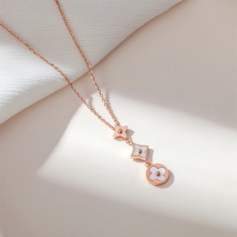 
White shell new trendy clove choker rose gold lucky stainless steel initial chain necklace women,Acrylic Chain 