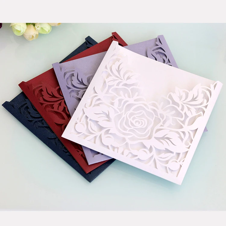 White Paper Card/art Paper Wedding Invitation with Envelope Hollow Laser Cut Engagement Paper Card/ Art Paper Wedding Suppiles