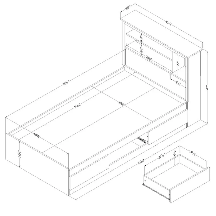 Durable Wooden MDF/PB Multiple Storage Bed And Bookcase Headboard Set for Bedroom