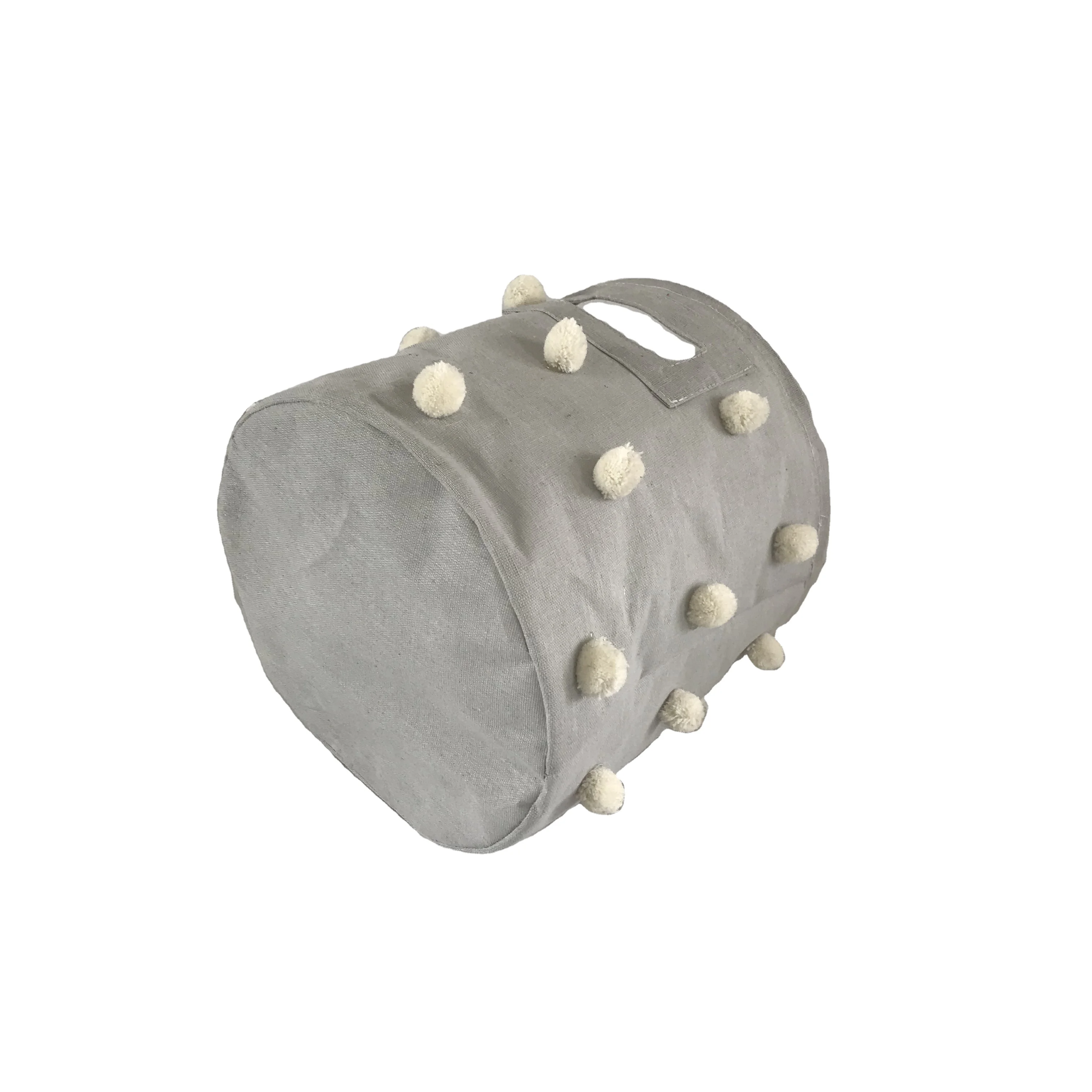 Amazon Hot Sell Foldable Basket Canvas Basket with Pompom