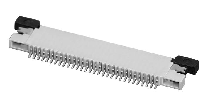 
0.5mm Easy-On Back Flip FPC Connector, Right-Angle, Surface Mount, H=1.2mm, top contact type,30 Circuits 