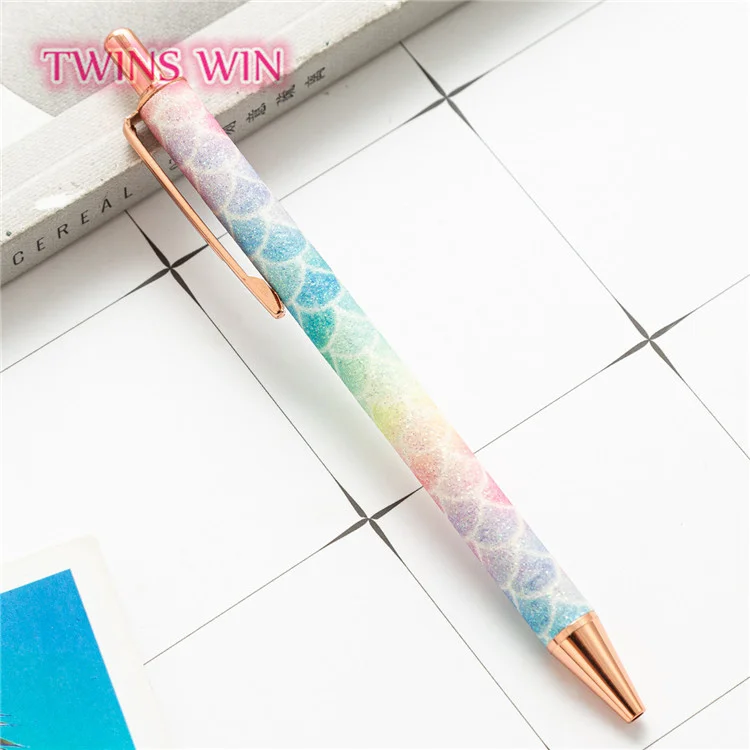 Creative gift Glitter Rose Gold powder press pen metal retractable Pen Black Ink advertising ballpoint pen 504