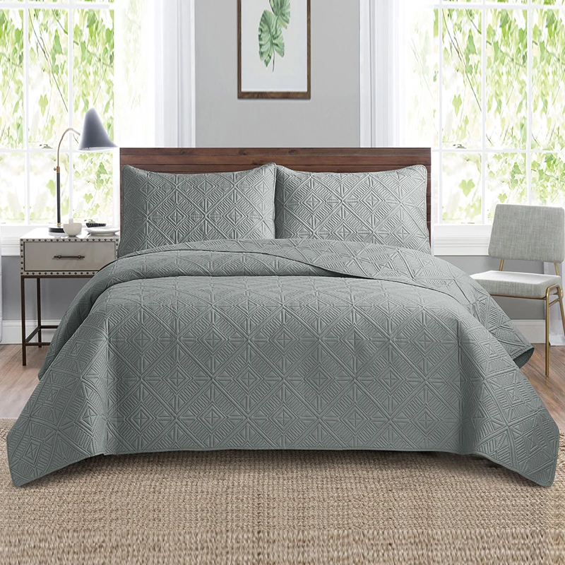 Ultrasonic Bedspread Set Reversible Coverlets Quilts Embossed Bed Cover Bedding for Bedroom