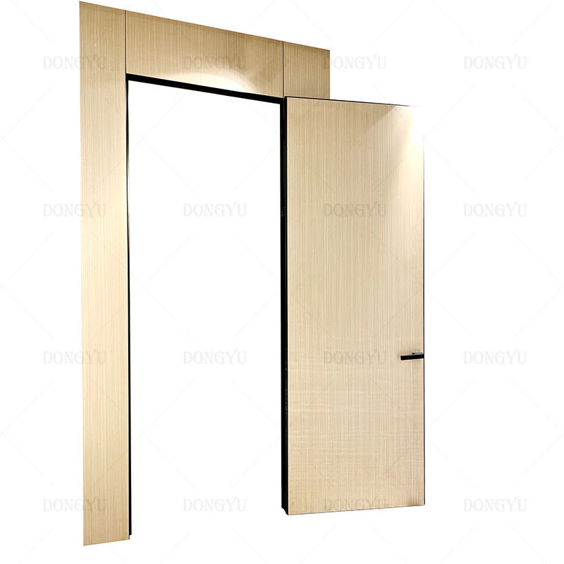 Invisible Bedroom Door Frameless Swing Wooden Door Customizable with Hidden Hinges Soundproof and Smooth Finish