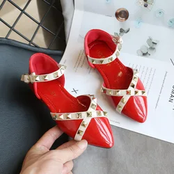 2020 New Girls Sandals Kids Leather Shoes Children Rivet Roman Princess Party Shoes Hot Girls Princess Dance Shoes