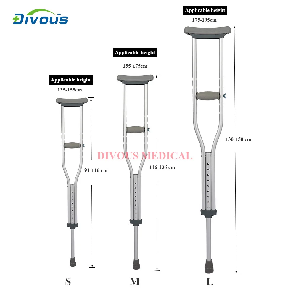 Adjustable Underarm Height Light weigh Aluminum Alloy Medical Portable Comfortable Telescopic Crutches Axillary Crutches