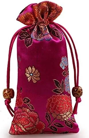 Wholesale Custom Silk Brocade Double Layer Drawstring Pouch Candy Sachet Wallet Jewelry Bag Chinese Style Comb Bag