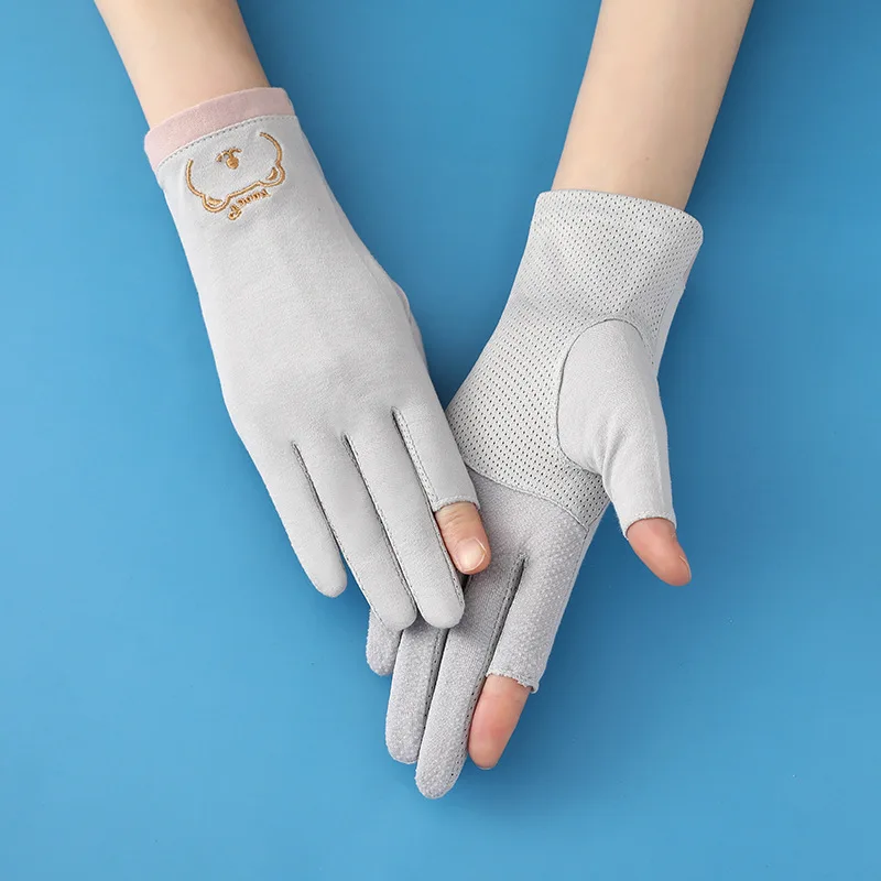 Sidiou Group Spring Autumn Short Hand Gloves For Touch Screen Embroidered Cotton Driving Cycling Summer UV Sunblock Gloves