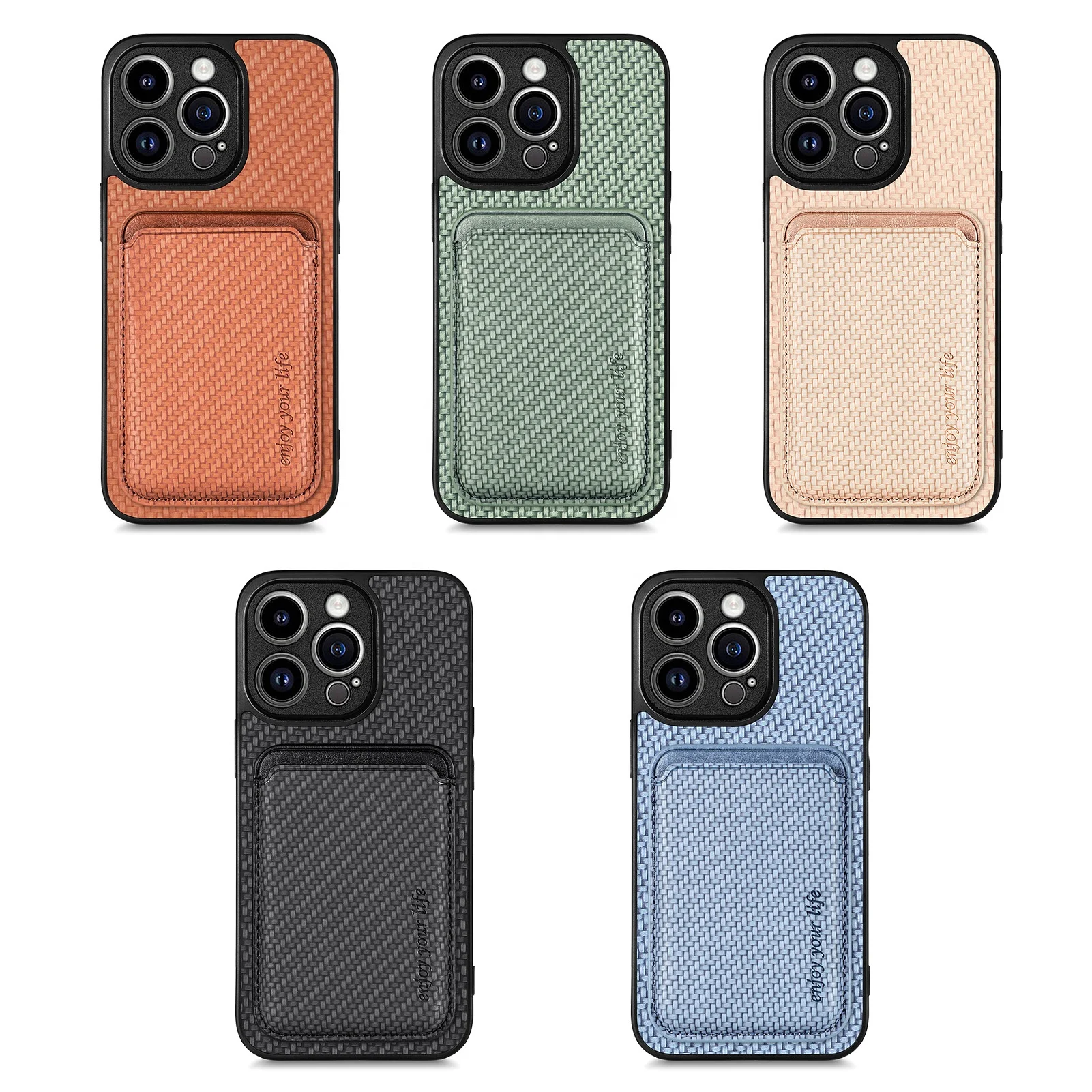 Business Card Case Carbon Fiber Leather Phone Case Magnets Back Sticker Credit Card Holders Phone Cover for iPhone 11/12/13/14