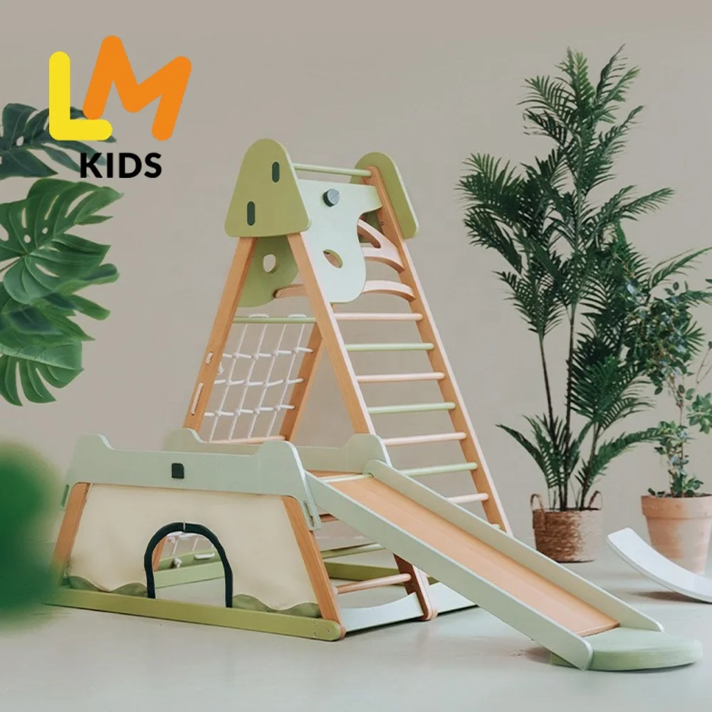 LM KDIS Cheap Kids Climbing Frames Baby Wooden Outdoor Climbing Frame Montessori Children Indoor Wooden Climb Frame Slide Swing
