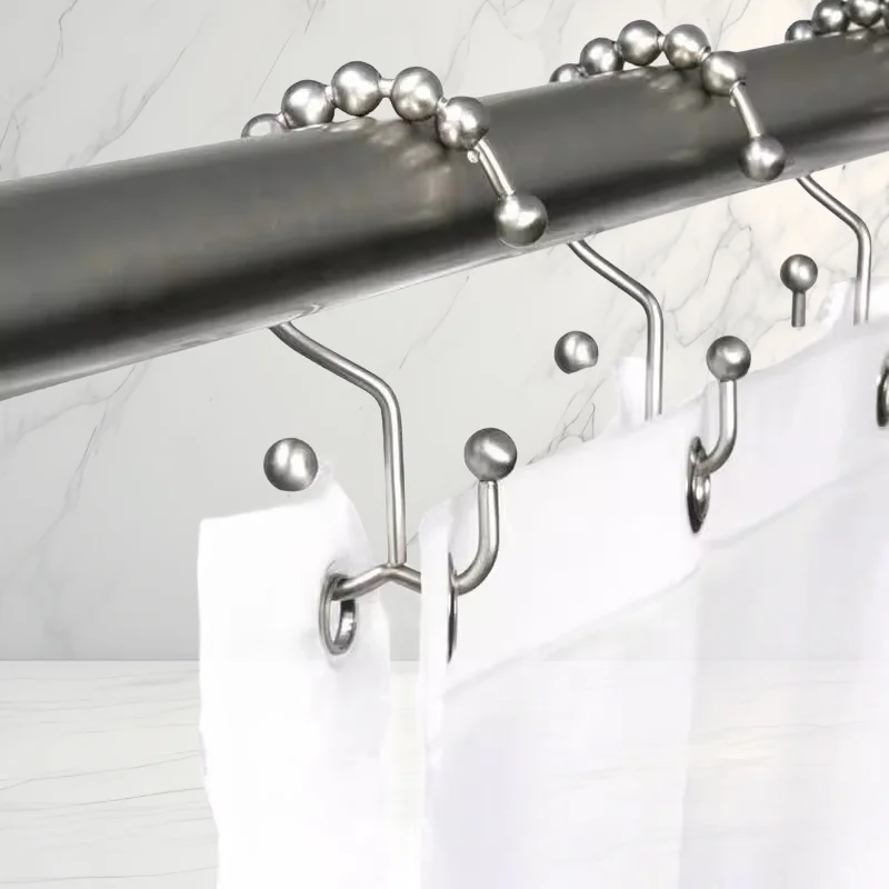 Double Nickel Circular Chrome Steel & PVC Roller Glide Hooks Essential Metal Shower Curtain Rings for Curtain Poles & Tracks