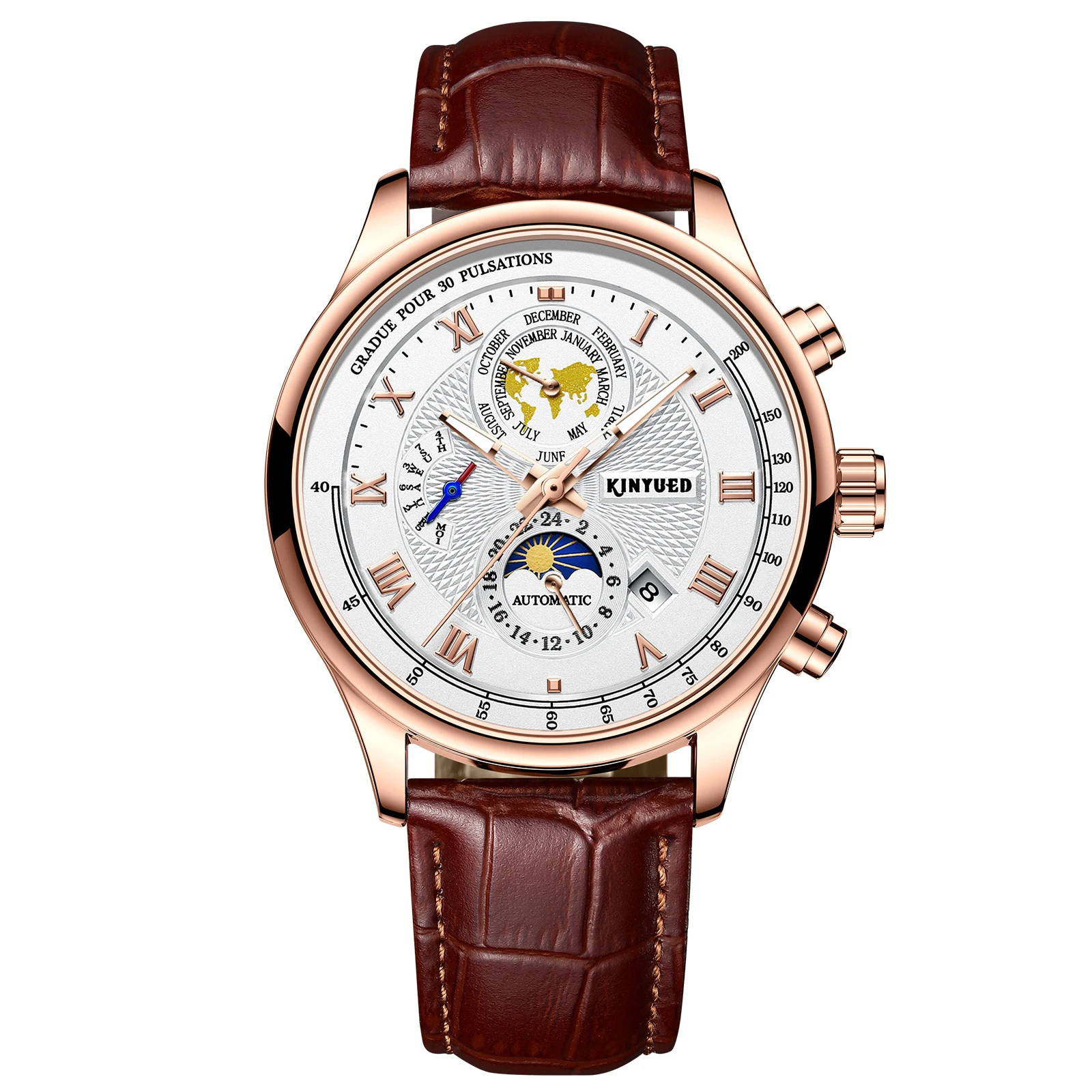 KINYUED Skeleton Watches Mechanical Automatic Watch Men Tourbillon Sport Clock Casual Business Moon Wrist Watch Relojes Hombre