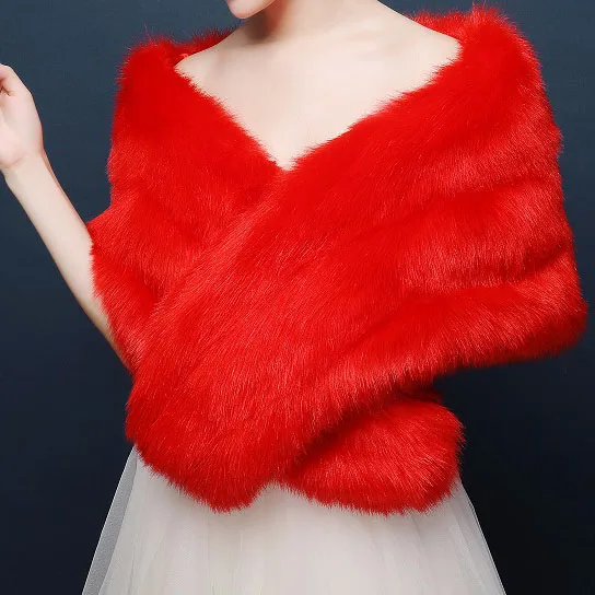 
Jtfur Winter warm bridal wedding dress thick waistcoat cloak red furry fur shawl 