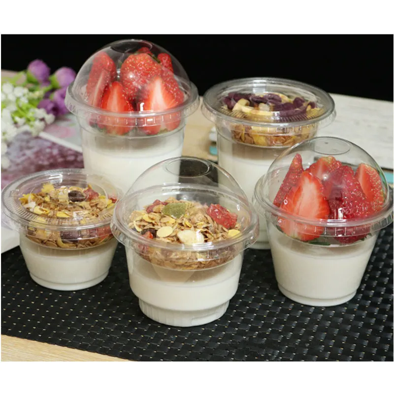 1000PCS Disposable Double Layer Yogurt Cup with Lid Transparent Pet Plastic Cup Cold Drink
