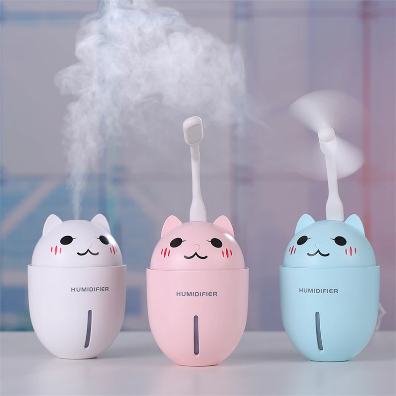 Factory Portable 320ml Cute Pet Humidifier Fan With LED Light Multifunctional Humidifier