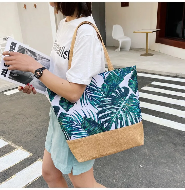 China Factory Canvas Gift Handbag Tropical Print Souvenir Tote Beach Bag