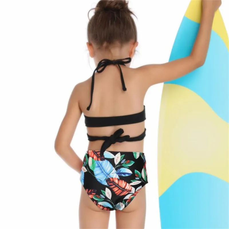 Two piece floral printed Mommy and Me kids fashion swimwear girls