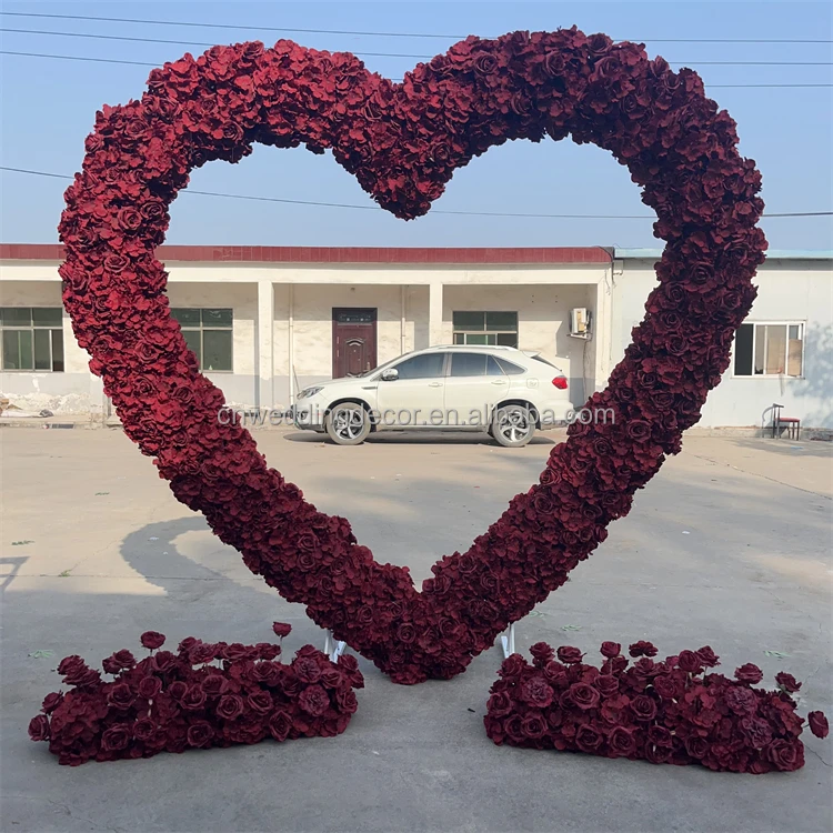 Red Heart Shaped Flower Row Flower Stand Set Flower Arrangement Arch Party Stage Props Home Decor