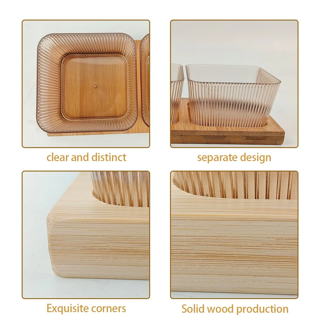 Bamboo Nut and Candy Serving Tray, Party Appetizer Platter Veggie Dish, Candy Bowl with 3 Acrylic dishes