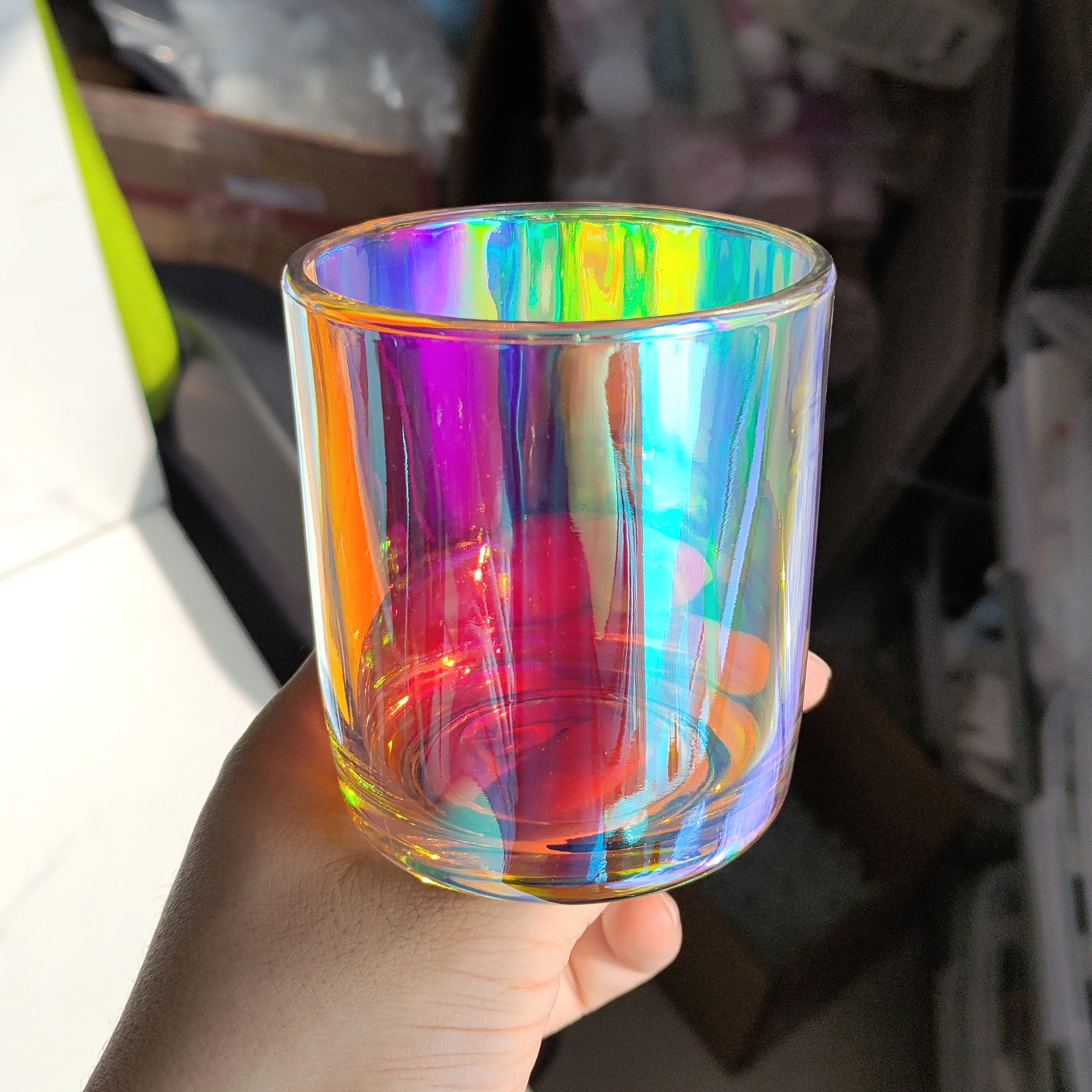 Christmas 8oz 10oz 4oz Iridescent Candle Jar Electro Size Large Big Glass Containers For Candles Customized Personal Logo