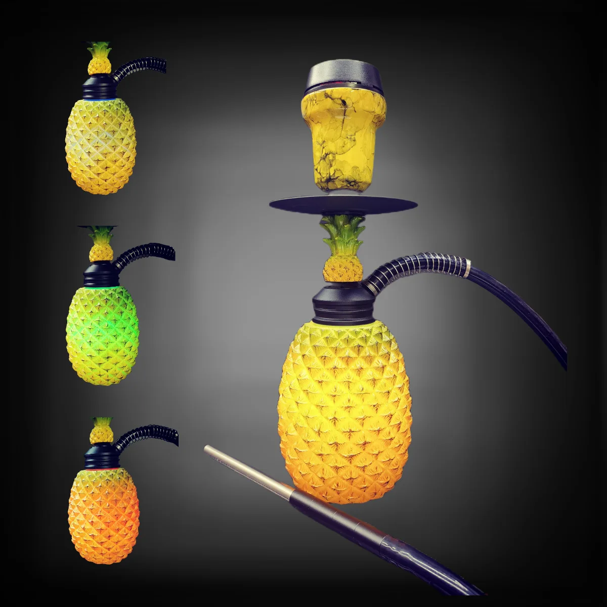 New Fashion Portable Resin Shisha Hookah Pineapple Shape Double Metal Hose for Outdoor Bathroom Desktop Use for Travel Parties