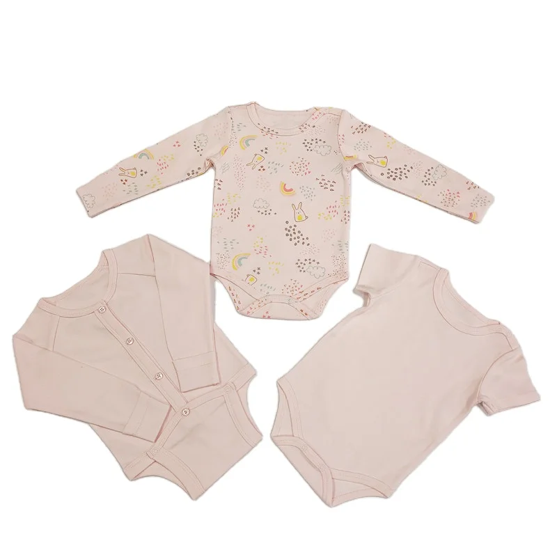 
New style baby rompers with button close baby pajamas clothes 3 pieces a set baby jumpsuit printing design 