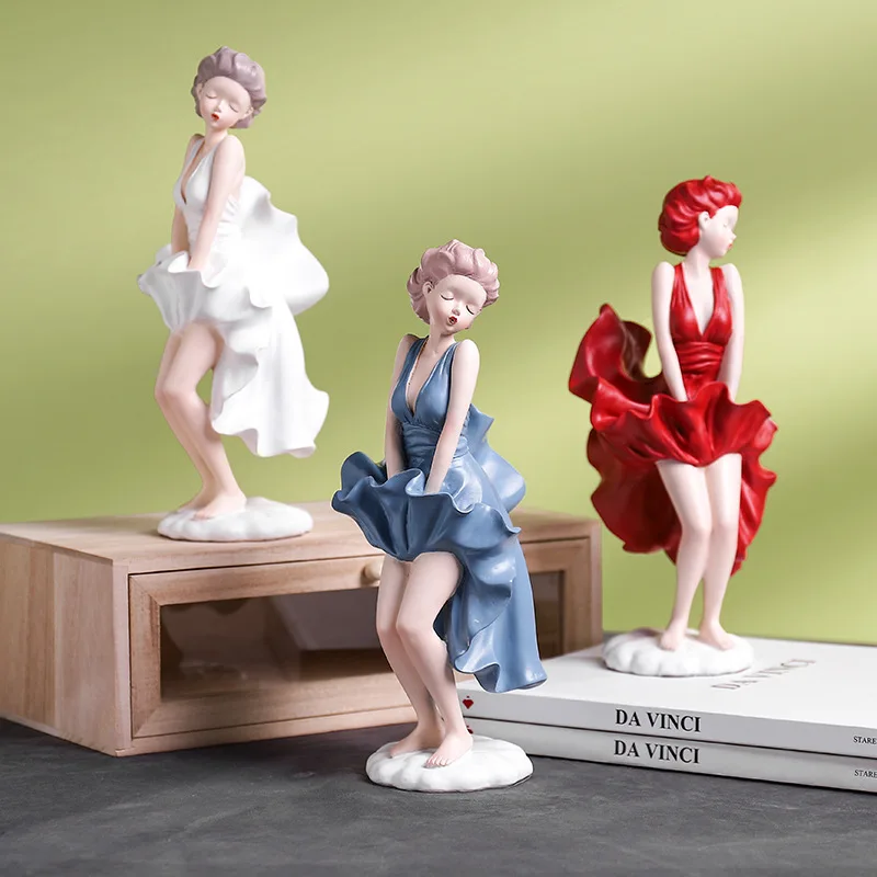 Resin Crafts Sexy Lady Skirt Character Ornaments Sculpture Table Top Decoration for Living Room