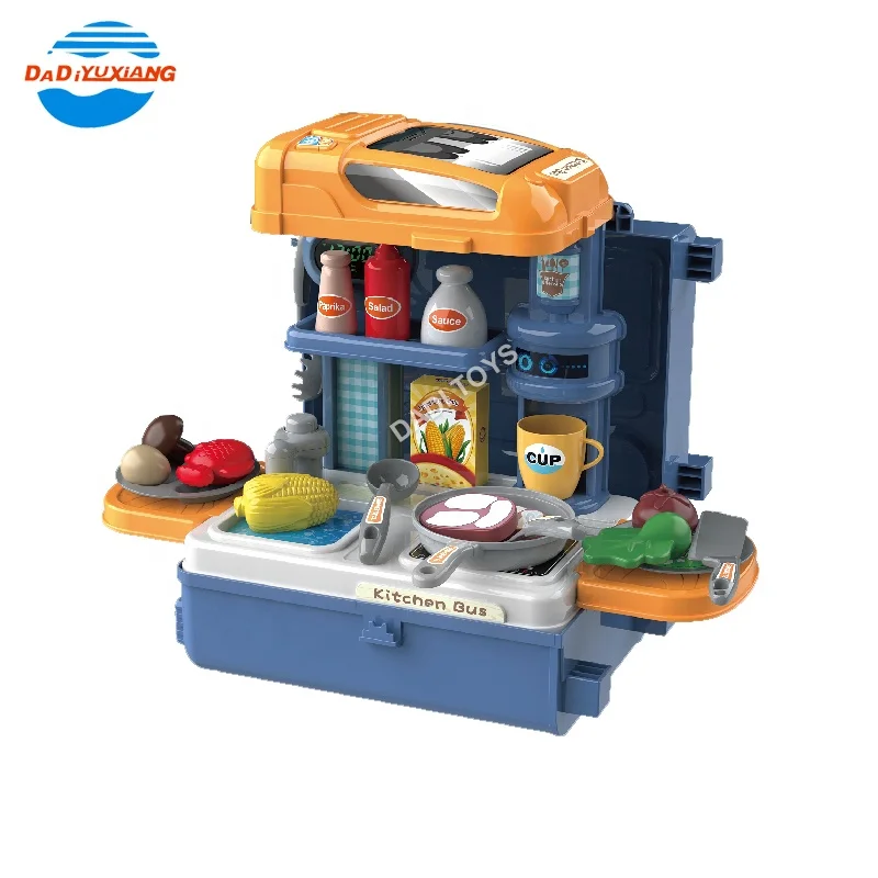 DADI OEM&ODM 3 IN 1 BUS Suitcase Happy Kitchen Toys Cooking Game Kitchen Toys For Kids Pretend Play