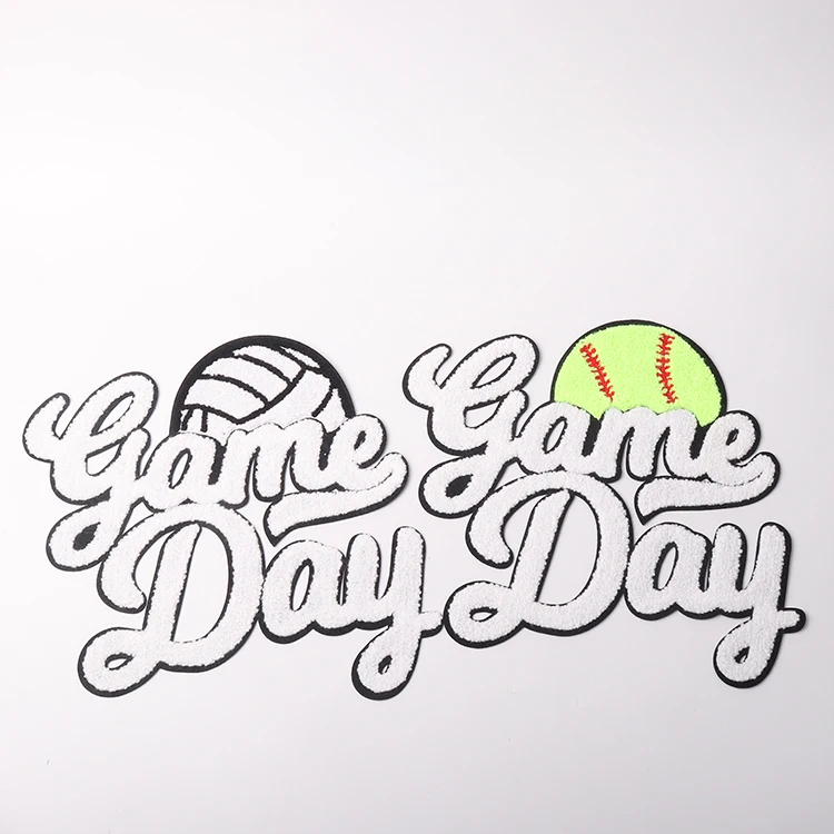 Large embroidered sports soccer teams patches big basketball tennis volleyball Chenille game day baseball patch for sweatshirt