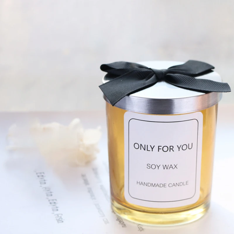 Manufacturer Custom Private Label Scented Glass Cup Candle Jar With Bow Tie Iron Lid