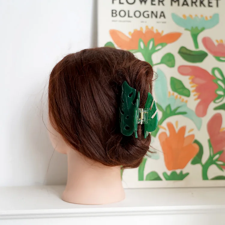 YIYI Creative Monstera Green Acetate Hair Claw Temperament Ladies Ponytail Clip Customization