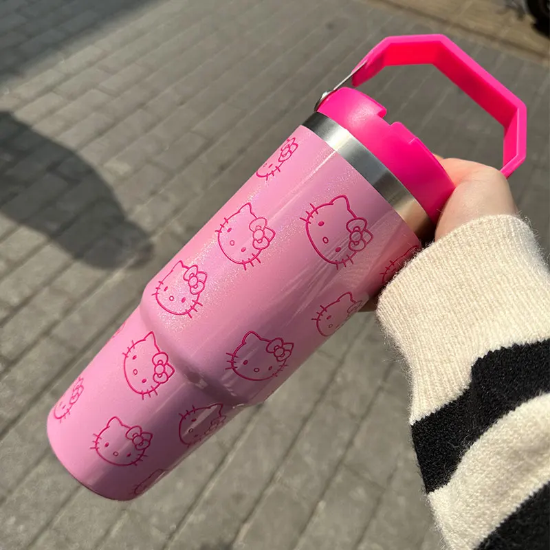 Hot Sell Anime Sanrioed Hello KT Cinnamoroll Flip Straw Tumbler with Handle Customized Brand Logo 14oz 20oz 30oz Insulated Cup