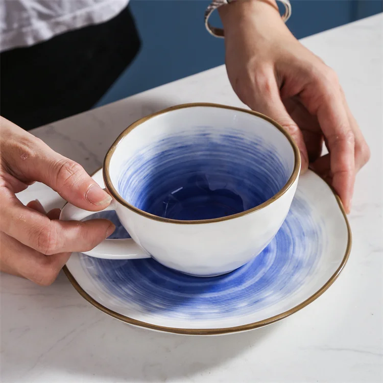 Elegant hand painted luxury home goods 16pcs ceramic royal blue teller dinnerware sets kitchen dinnerware for gift
