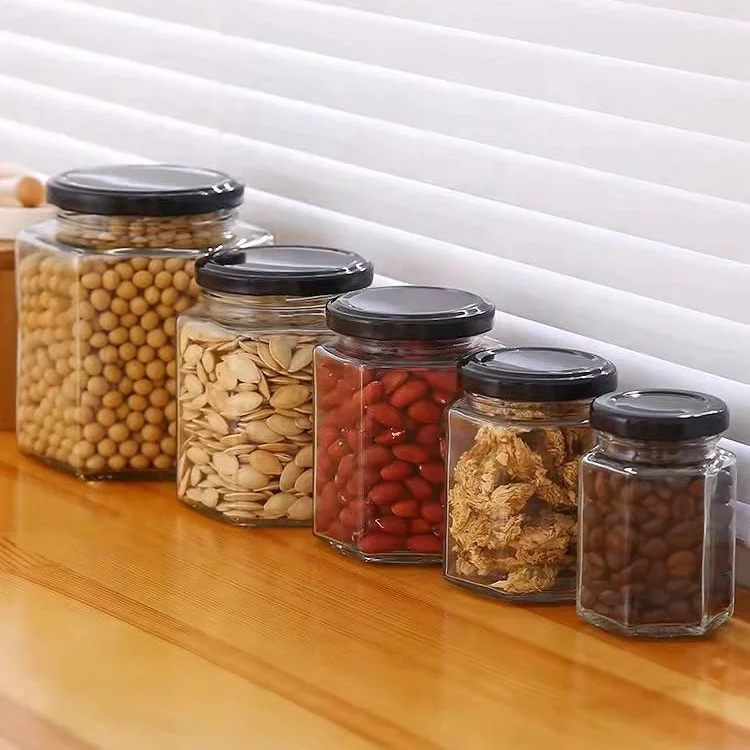 Square 180ML 280ML 380ML 500ML many sides polygon food glass container