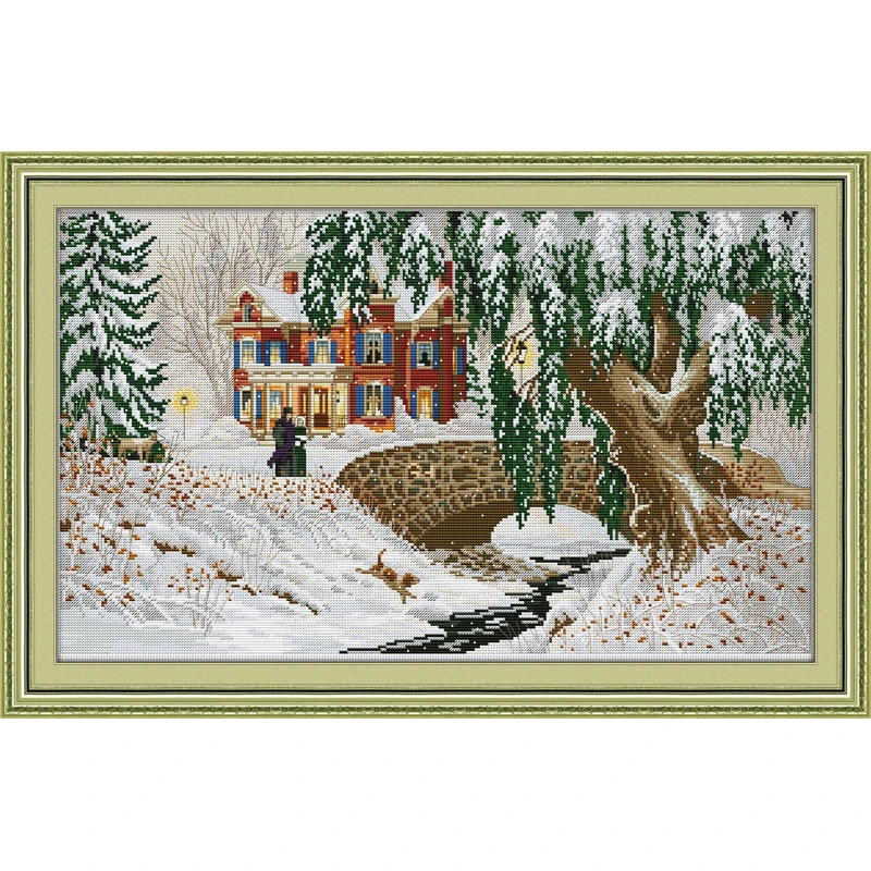 European and American Winter Scenery Home Decoration Cross Stitch Handmade Needlework  Cross-Stitch Embroidery