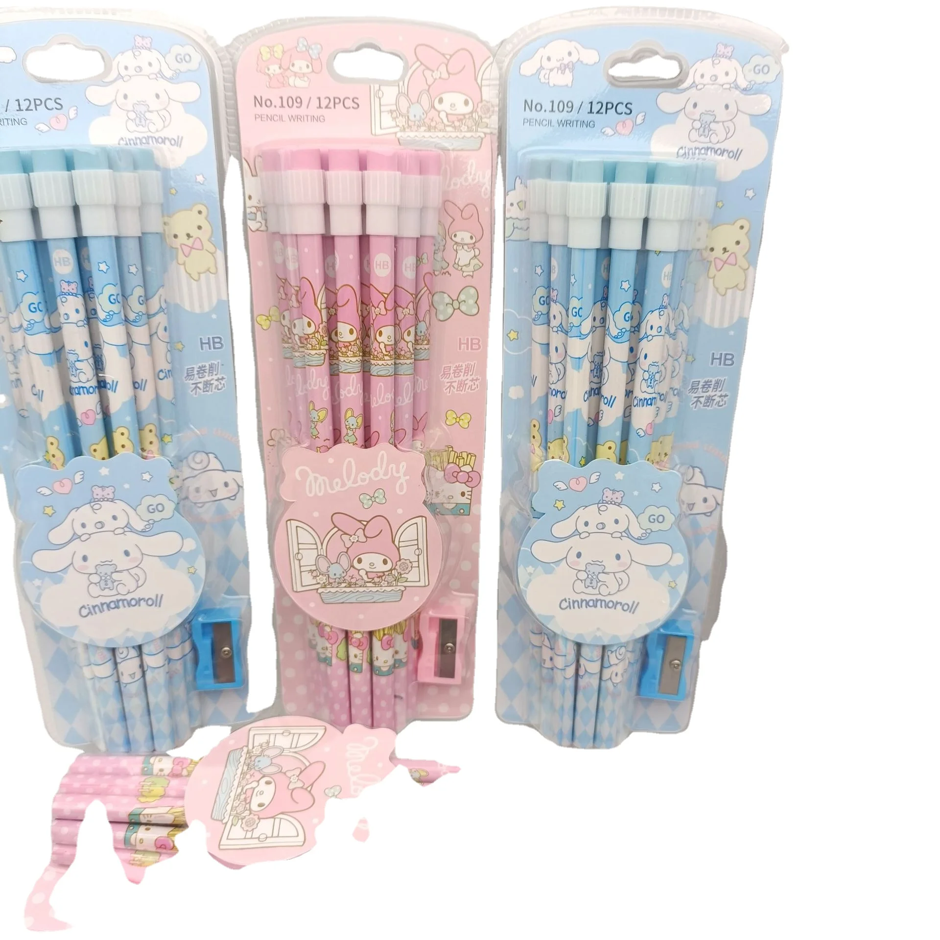 12pcs/box Pencils Wood Triangle Wooden HB box School Kids Cute Penciles with pencil sharpener