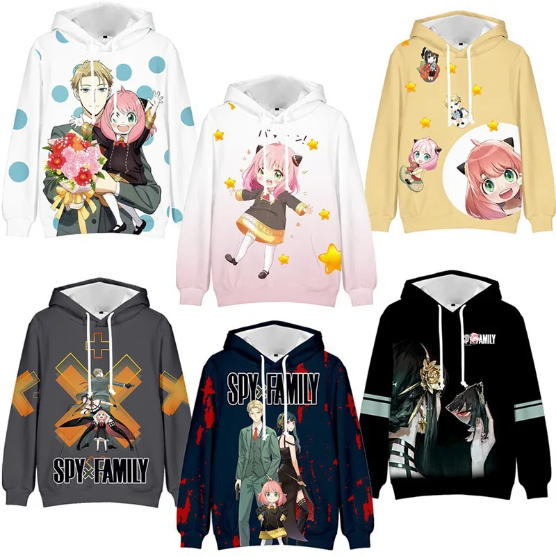 Digital printing heavy air layer polyester hoodie fish 3d sweatshirt custom anime hoodie spy family