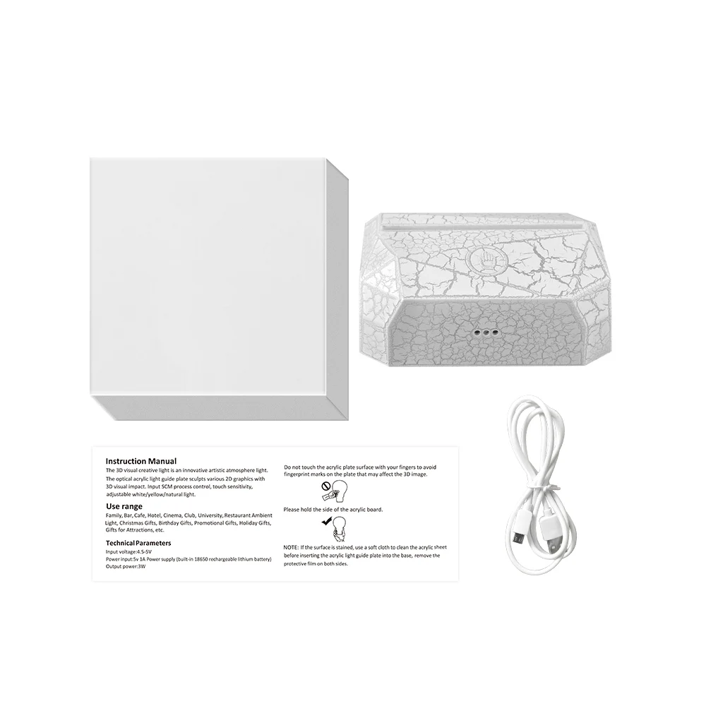 Rechargeable 3D night light crack base for acrylic led light 3d illusion lamp