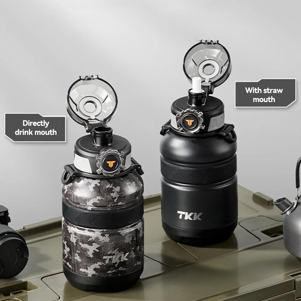 Large capacity 316 stainless steel water bottle Insulated Thermos With Straw Double Walled Vacuum Outdoor