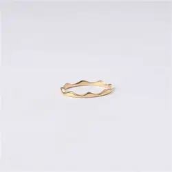 High End 18K Plain Gold Waved Lines Dainty Rings Stainless Steel Trendy Simple Gold Plated Jewelry