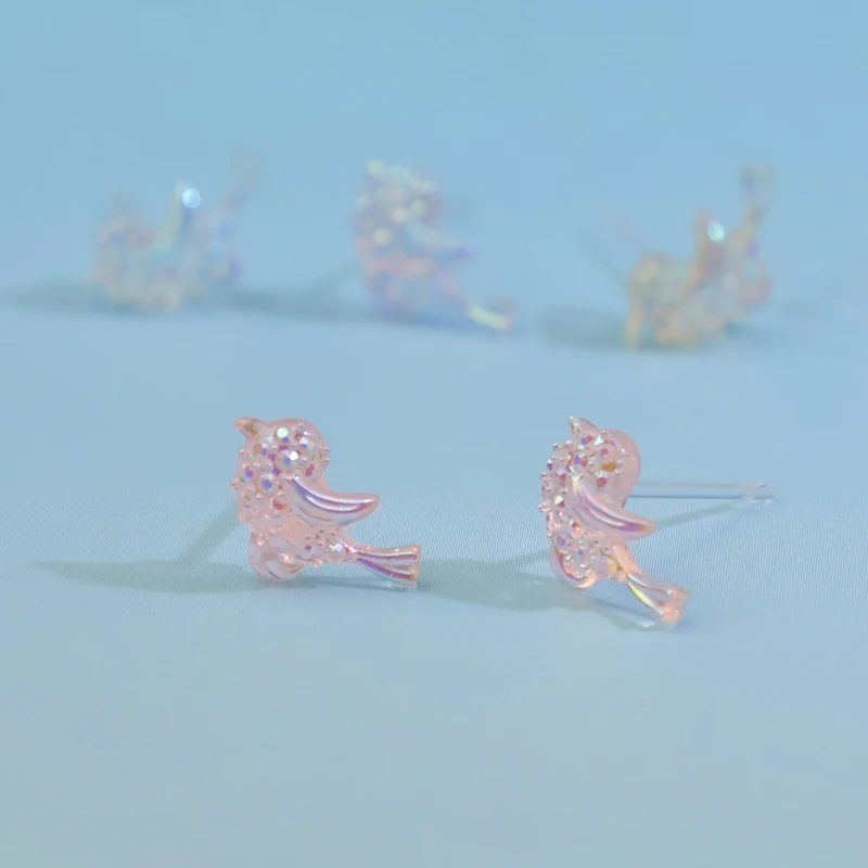 Sweet girl earrings small stud earrings for women glossy resin ear clips fantasy flying bird earrings