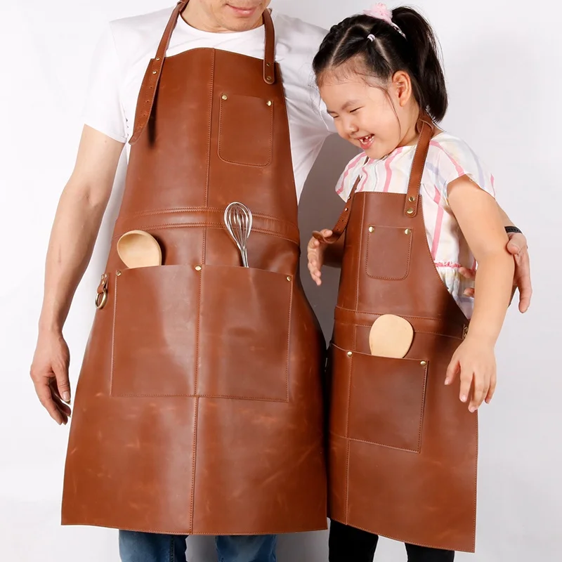 CHANGRONG Custom Top selling  high Quality Vintage brown  genuine leather kids apron