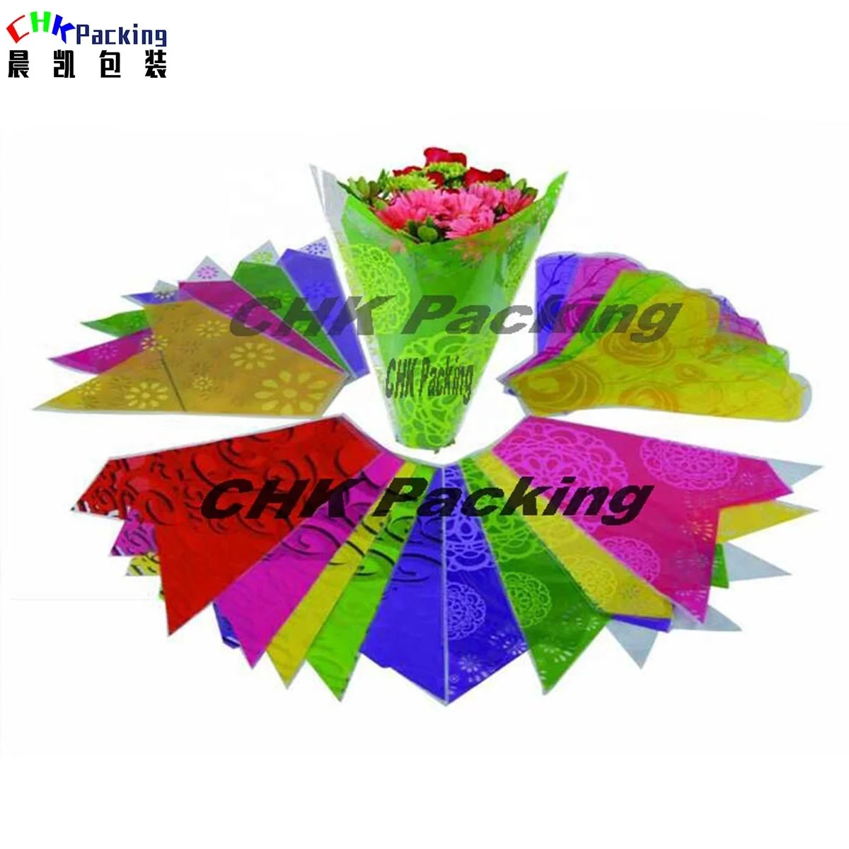 qingdao high quality bag plastic cones for kraft flowers  sleeves bouquet wrapper wrapping cellophane packaging