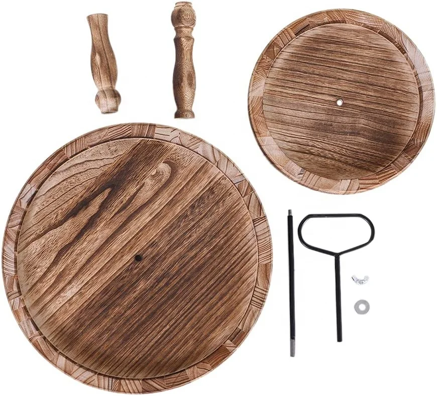 wholesale custom Rustic Brown Wood 2 Tier Tray with Metal Handle Wooden Tier Tray Tiered Serving Tray