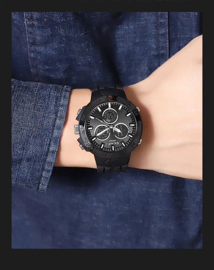 Skmei 2106 fancy odm men digital watch best Silicone strap water resist double display  sports watch manufacturer