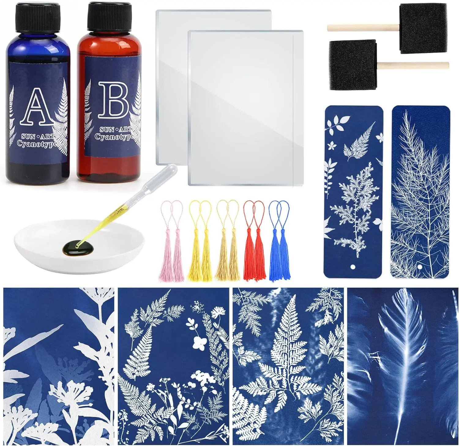 Cyanotype Kit Include 2 Component Sensitizer Set Sun  Nature Printing Kit for Photographic Blueprints DIY Arts Crafts Projects