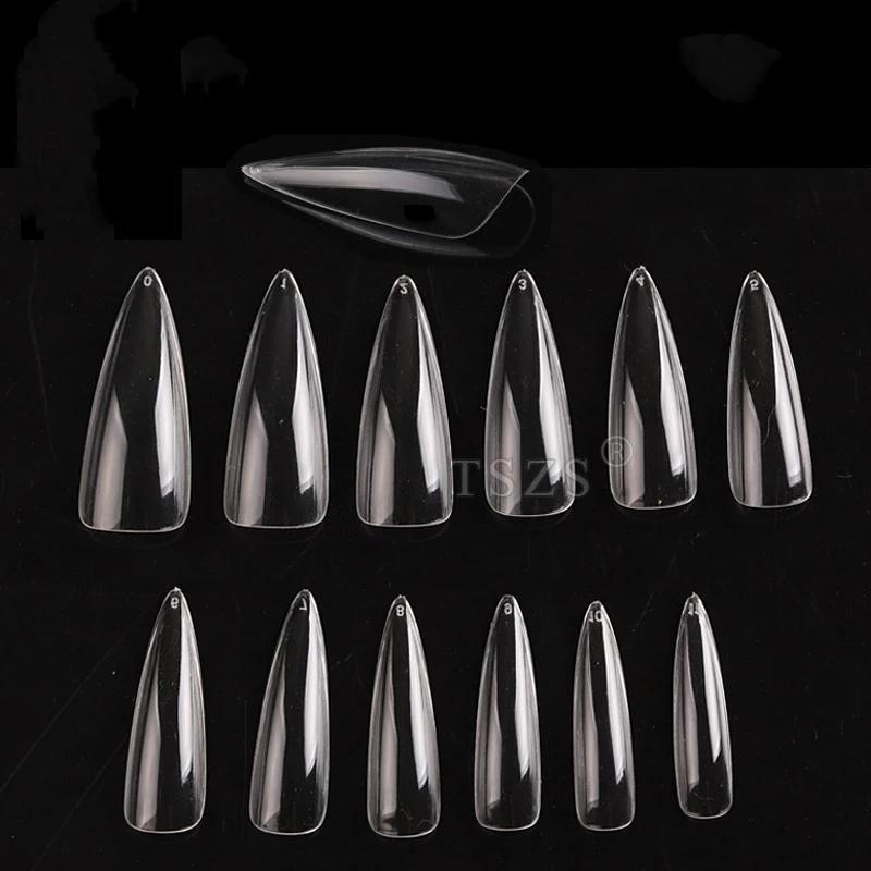 TSZS Manufacture Custom Long Transparent Point ABS Full Cover Art Nail Women Finger Nail Tips 500PCS/BAG