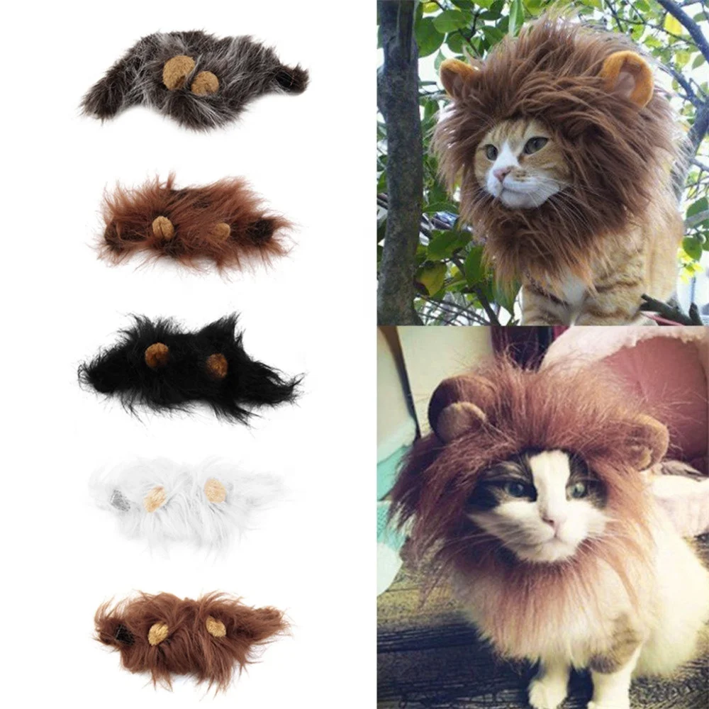 Hot Pet Cat Dog Emulation Lion Hair Mane Ears Head Autumn Winter Dress Up Costume Muffler Scarf